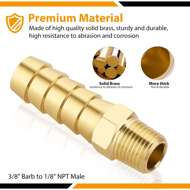 KOOTANS 4pcs Brass Hose Barb Fittings 3/8" Hose Barb to 1/8 NPT Male Thread Air Hose Fittings Brass Quick Coupler Air M Type Adapter Connector Fitting - Image 3